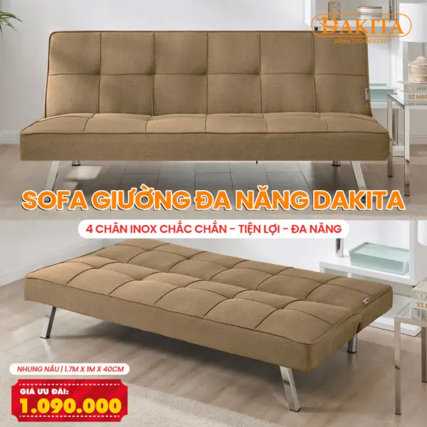 [Giá Cực Sốc - Màu Nâu Nhung] Sofa Bed Giường Ngủ Cho Phòng Diện Tích Nhỏ