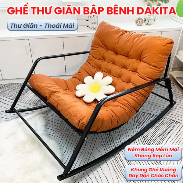 Ghế Bập Bênh Thư Giãn Có Nệm Ban Công Sân Vườn DAKITA - Khung Sắt Chắc Chắn