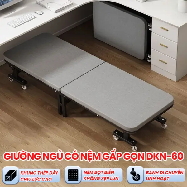 [Rộng 60cm] Giường Ngủ Có Nệm Gấp 2 Đoạn Dakita DKN-60
