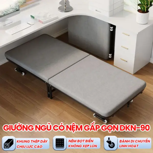 [Rộng 90cm] Giường Ngủ Có Nệm Gấp 2 Đoạn Dakita DKN-90