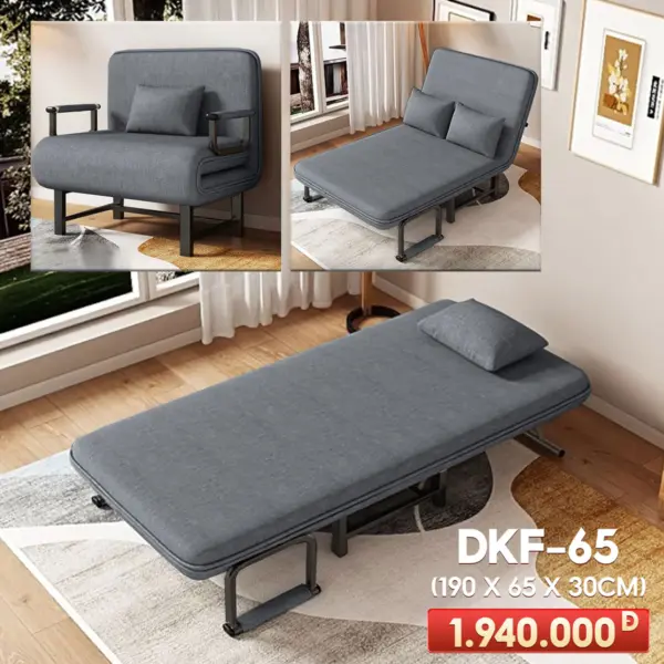 [Rộng 65cm] Ghế Sofa Ngã Thành Giường Nâng Cao Đầu Đa Năng DKF-65 [CHÂN THÉP]