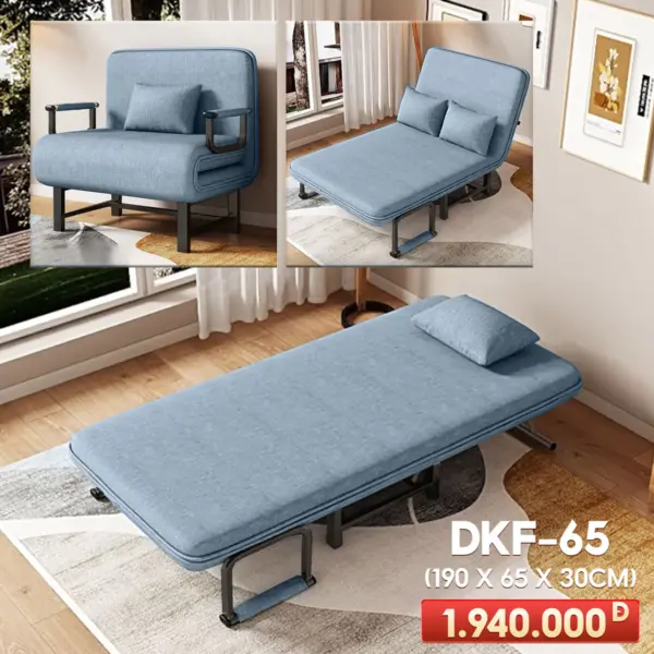 Ghế Sofa Ngã Thành Giường Nâng Cao Đầu Đa Năng DKF-65- Màu Xám