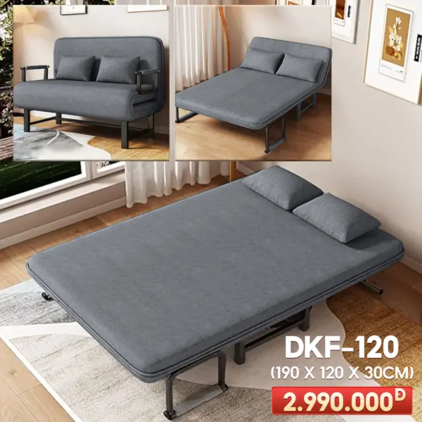 Ghế Sofa Ngã Thành Giường Nâng Cao Đầu Đa Năng DKF-120 – Xám Đậm