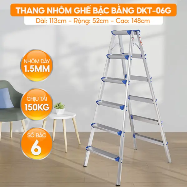 Thang Nhôm Ghế Đa Năng Gia Đình DKT-06G - Chữ A - 1.48M