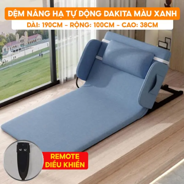 [Rộng 100cm] Đệm Bệt Tựa Lưng Nâng Hạ Tự Động DAKITA - Màu Xanh