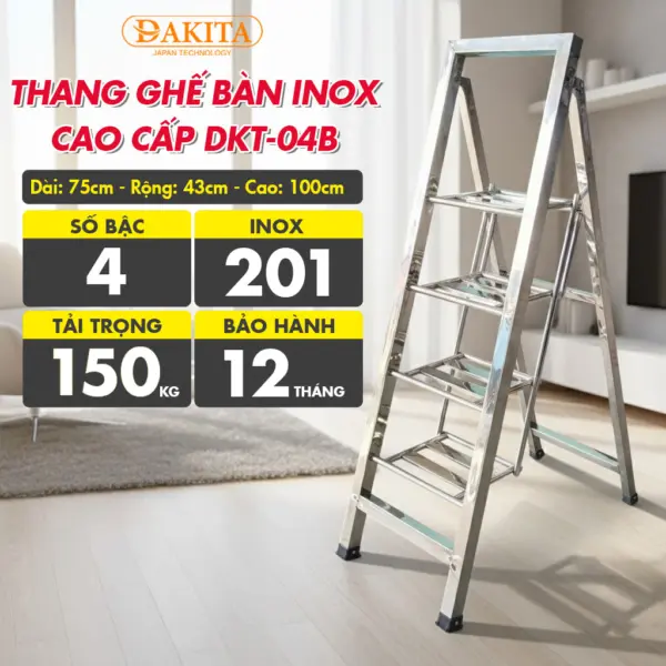 [4 Bậc - Khung Inox] THANG GHẾ BÀN INOX CAO CẤP DAKITA DKT-04B